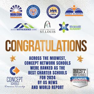 Concept Schools graphic congratulating network schools for their high ranking